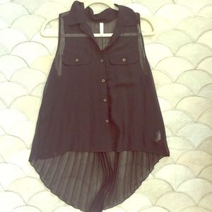 Sheer Black Hi Low Top with Pleated Back Detail